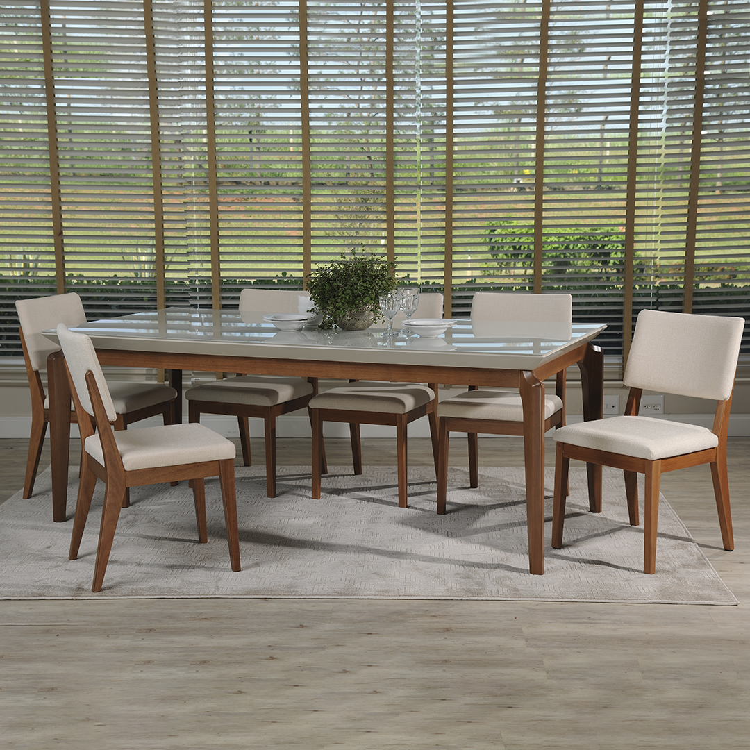 Comedor 1.8 Laurent Off White 6 sillas Ella
