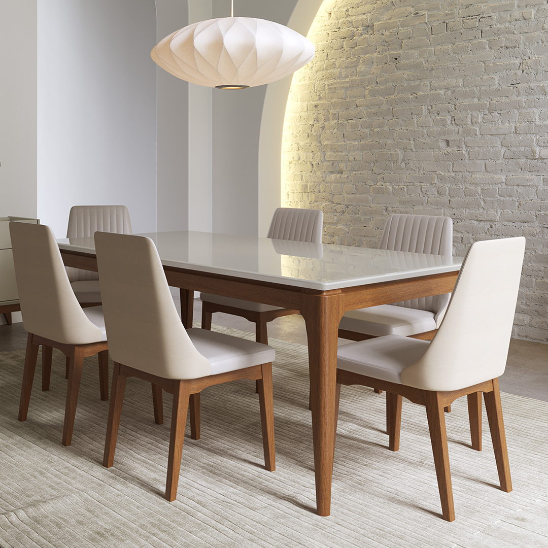 Comedor 1.8 Float Off White 6 sillas Elsie Beige