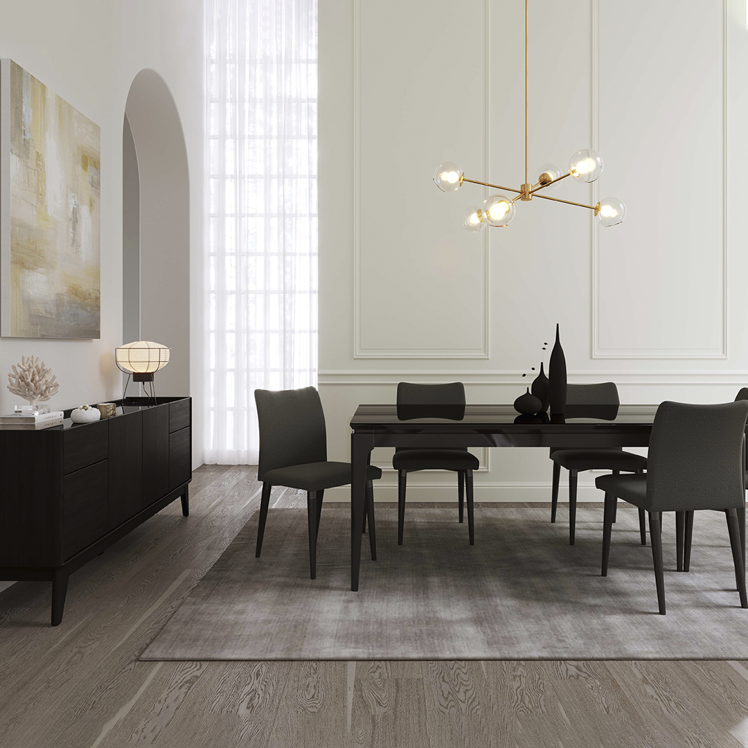 Comedor 1.8 Float 6 sillas Iron Gris + Buffet Float Negro