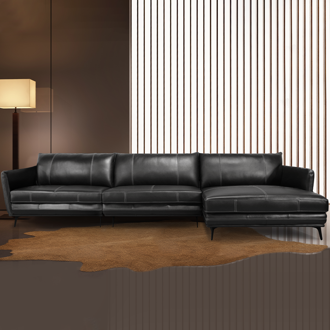 Sofá 3060 Chaise Negro 100% Cuero