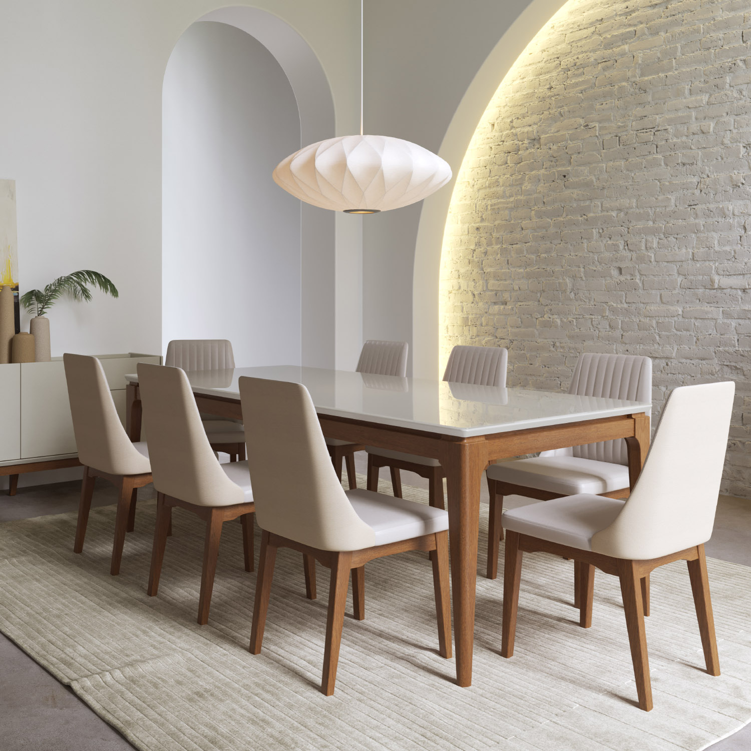 Comedor 2.2 Float Off White 8 sillas Elsie Beige