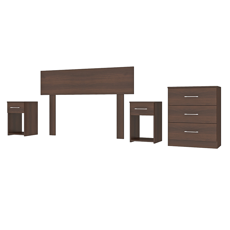 SET DORMITORIO CASAL RESPALDO 2 PLAZAS + 2 VELADORES + CÓMODA - Imagen 2