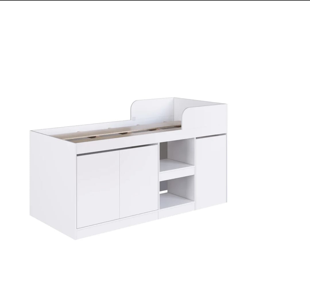 Cama 1 plaza alta multifuncional con escritorio movil espacio con 2 puertas en color blanco y en jamaica - Imagen 5
