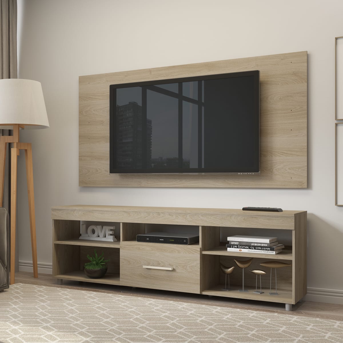 Rack Panel 70" Ámsterdam - Roble Suave