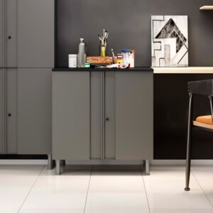 Mueble Metálico Organizador con 2 Puertas y Llave Multibox - Gris / Negro