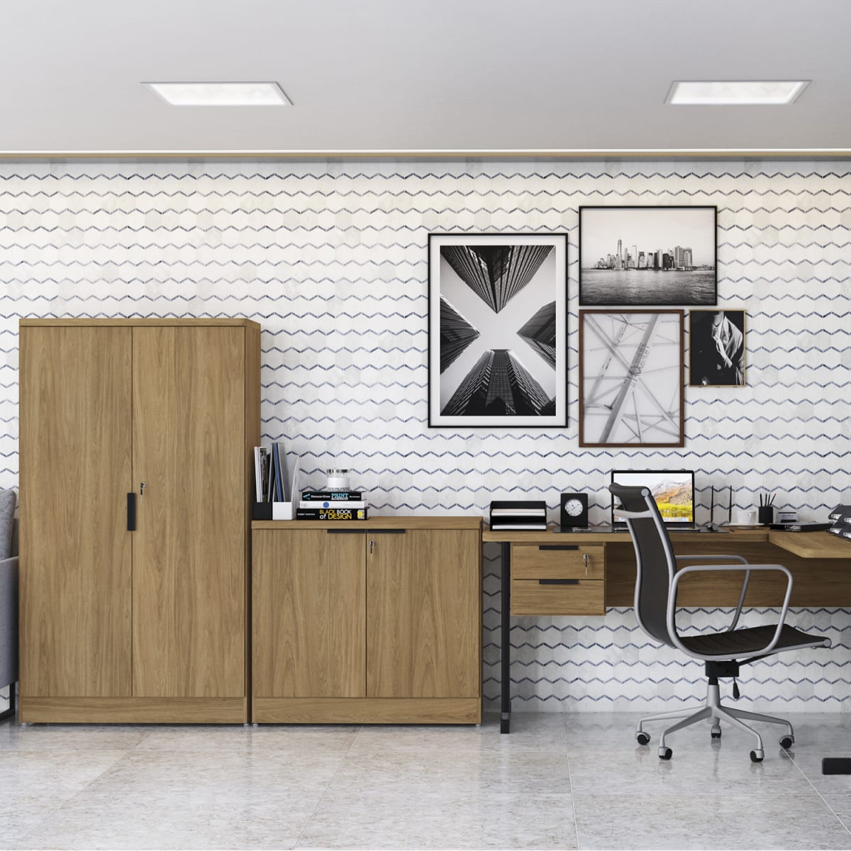 Armario Office con Llave Versátil - Castaño