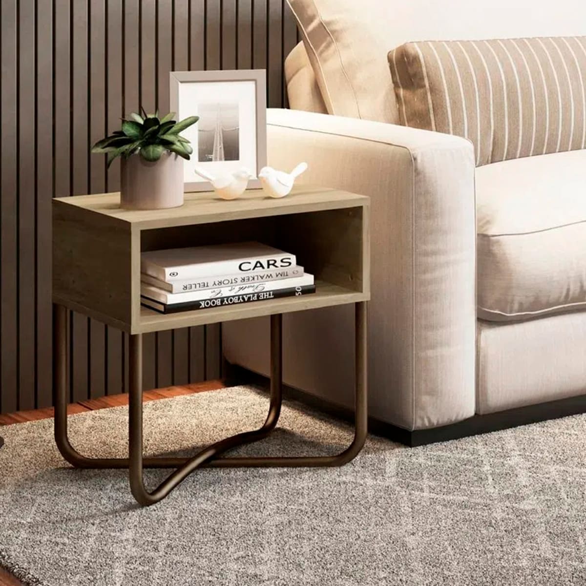 Mesa Lateral Connect - Noce / Oro Envejecido
