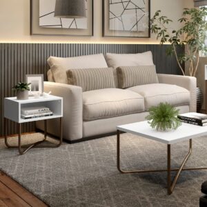 Mesa Lateral Connect - Blanco / Oro Envejecido