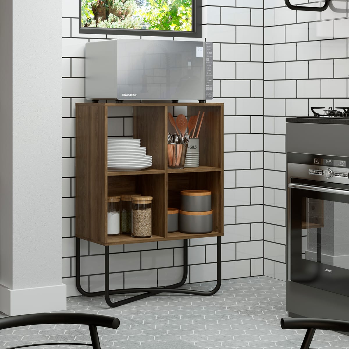 Estante 2 Niveles Connect - Legno / Negro Mate