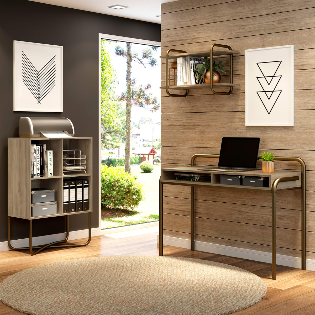 Escritorio Connect - Noce / Oro Envejecido