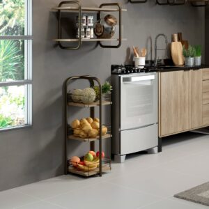 Mueble Organizador 3 Niveles Connect - Noce / Oro Envejecido