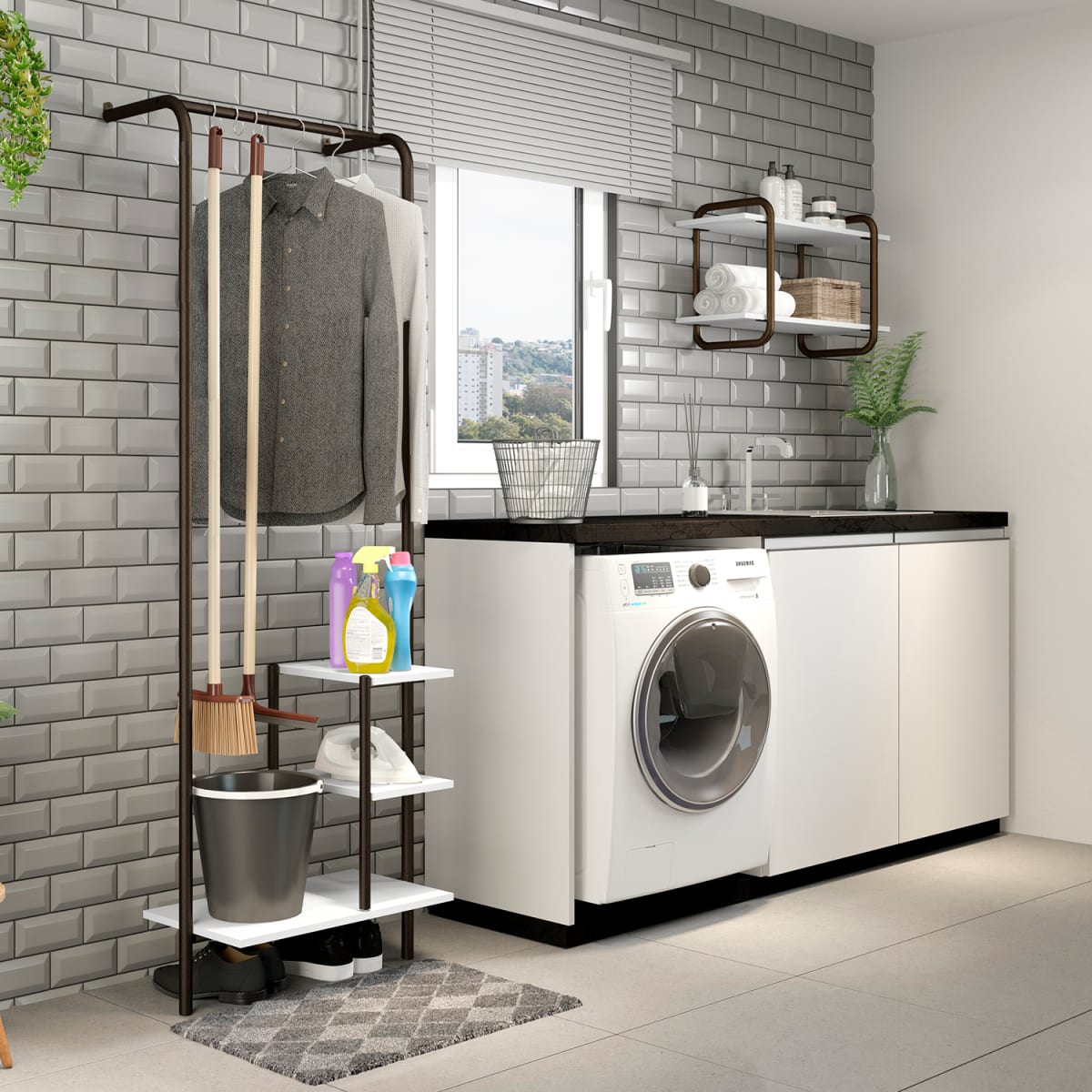 Mueble Multiuso Connect - Blanco / Oro Envejecido