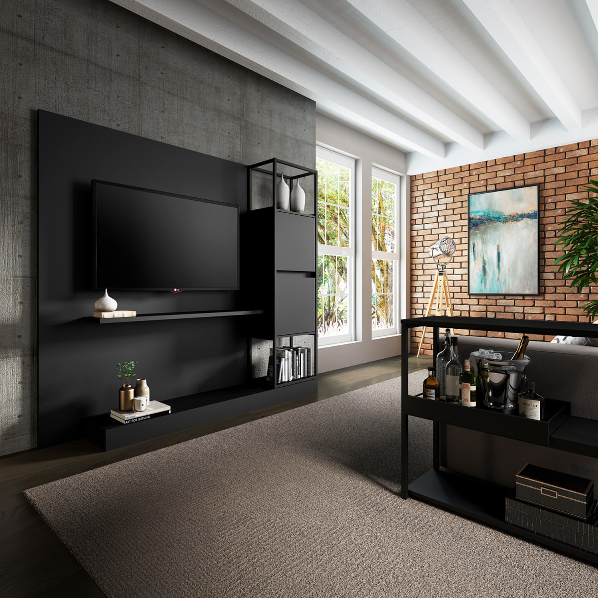 Centro de Entretenimiento Rack Tv 60" Home Design - Negro Mate