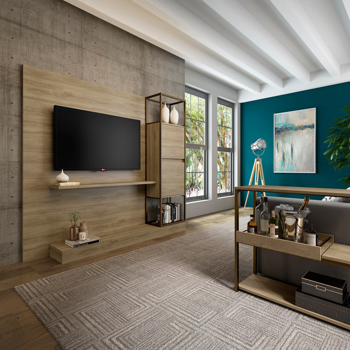 Centro de Entretenimiento Rack Tv 60" Home Design - Noce / Oro Envejecido