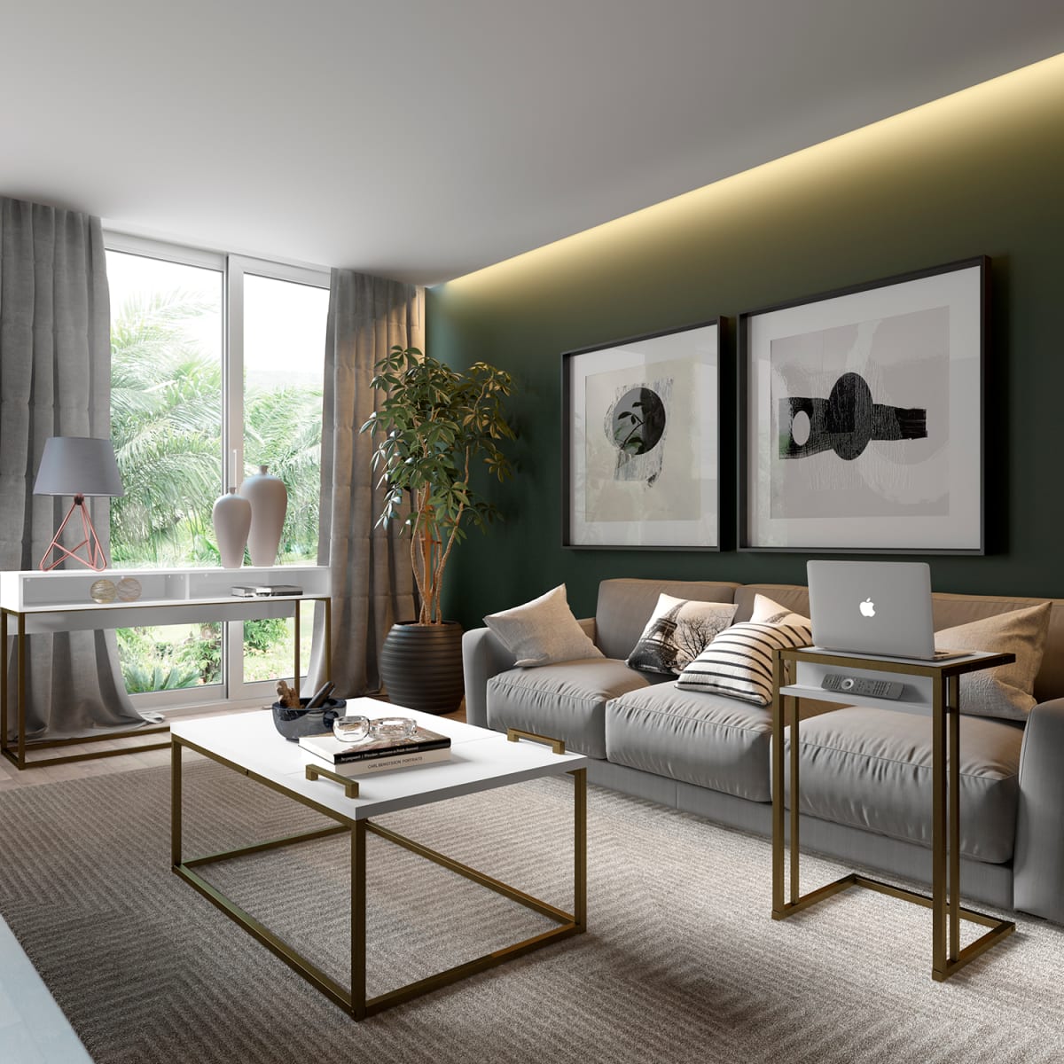 Aparador Arrimo Home Design - Blanco / Oro Envejecido
