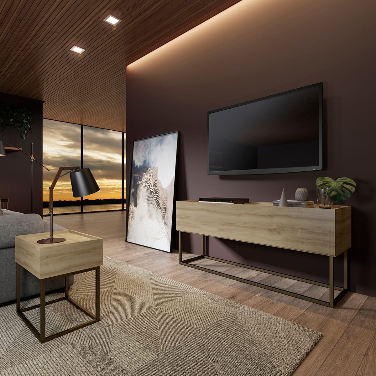 Velador Home Design - Noce / Oro Envejecido