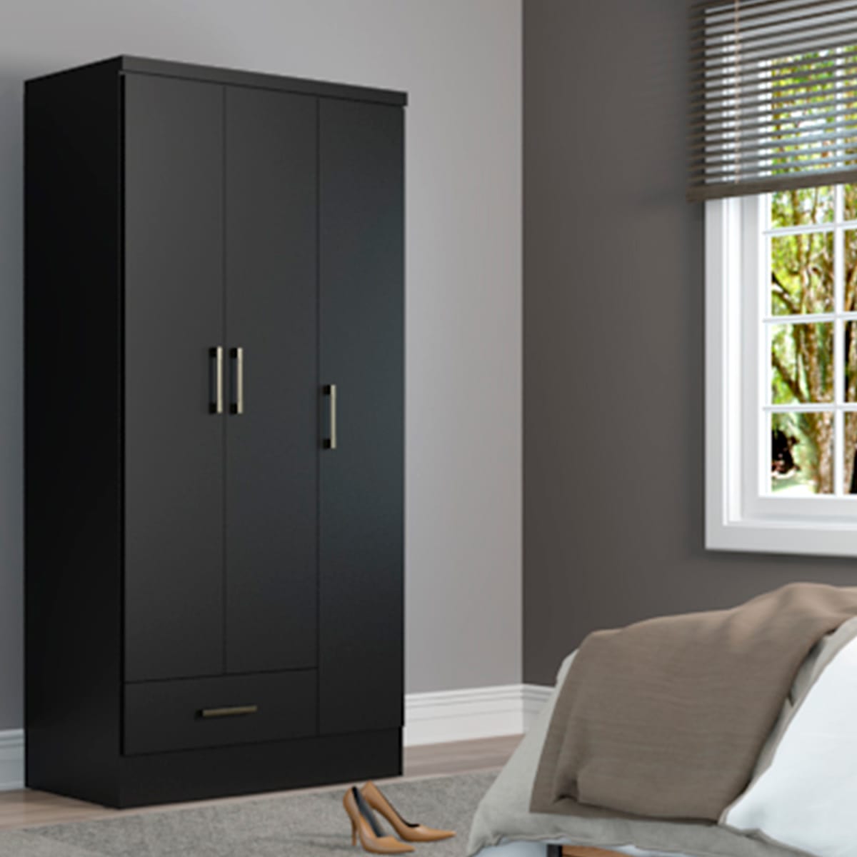 CLÓSET 3 Puertas 1 Cajón Classic - Negro Mate