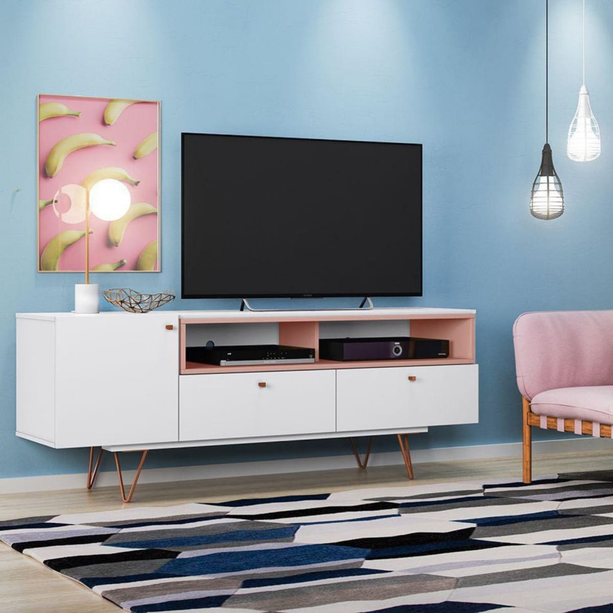 Rack Tv 70" Retro Alaska - Blanco / Rosa