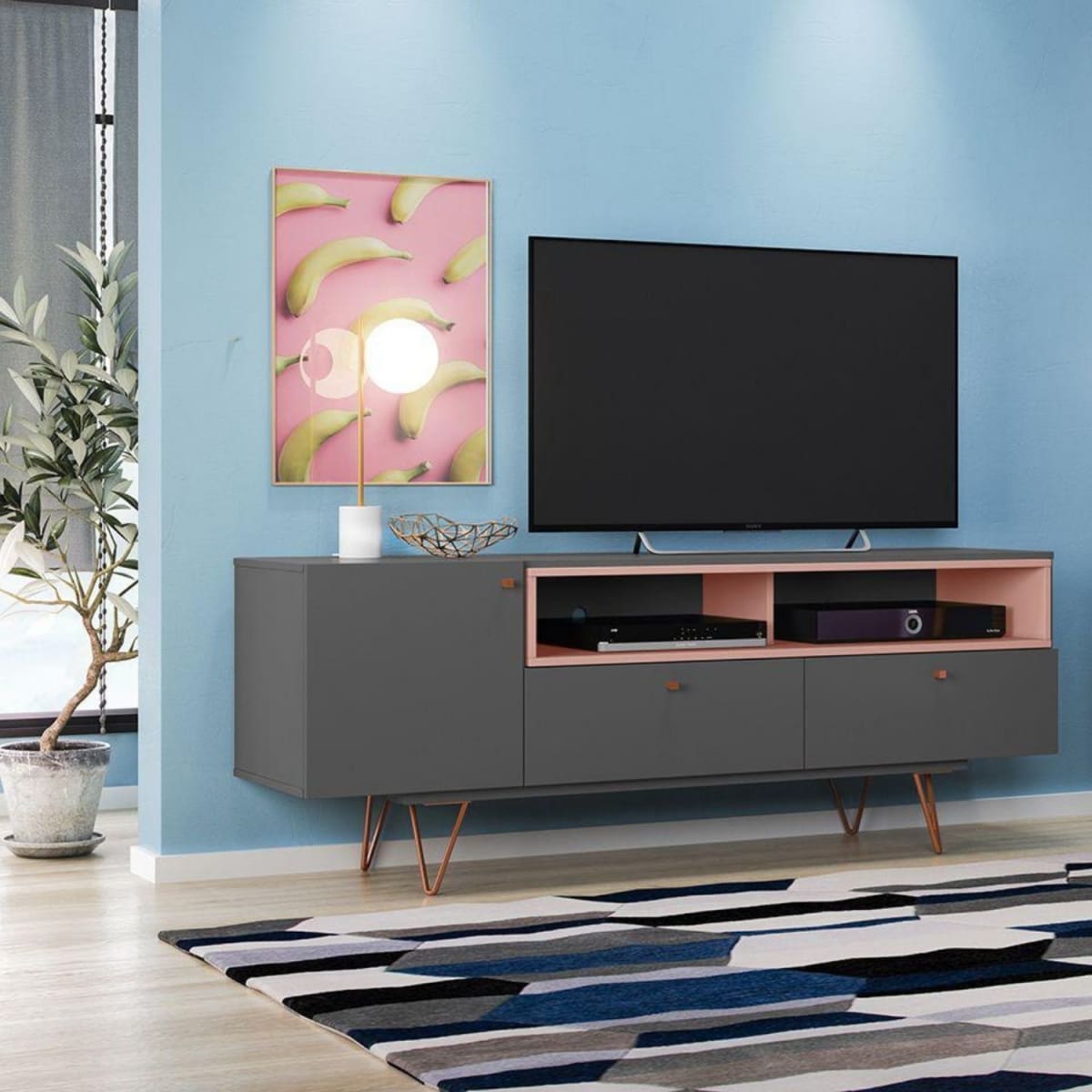 Rack Tv 70" Retro Alaska - Grafito / Rosa
