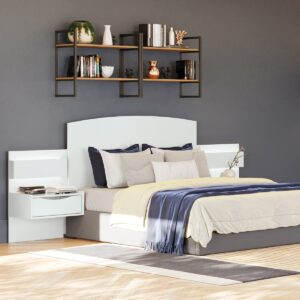 Respaldo de Cama con Veladores y Luz Led Antonella - Blanco