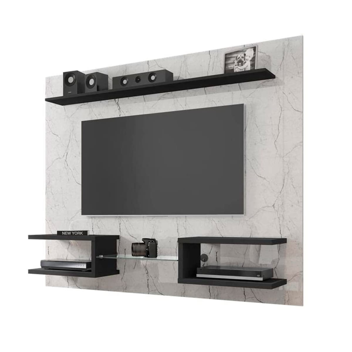 Panel Rack Tv 55" Atlas - Blanco / Marmol / Negro - Imagen 2