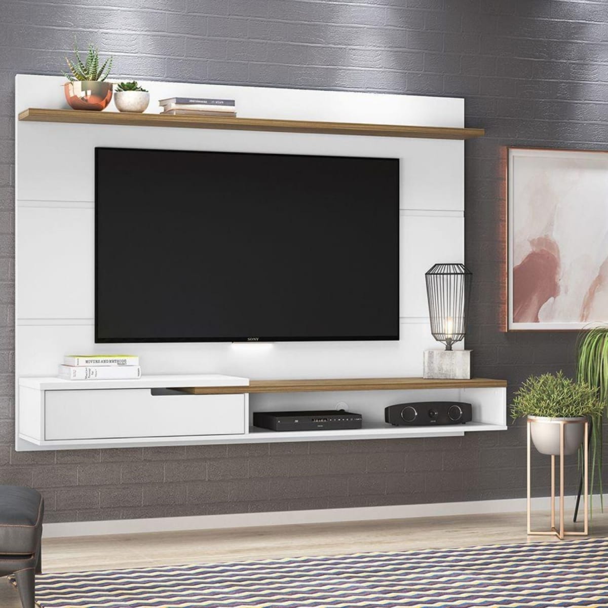 Panel Rack Tv 75" Balaton - Blanco / Miel