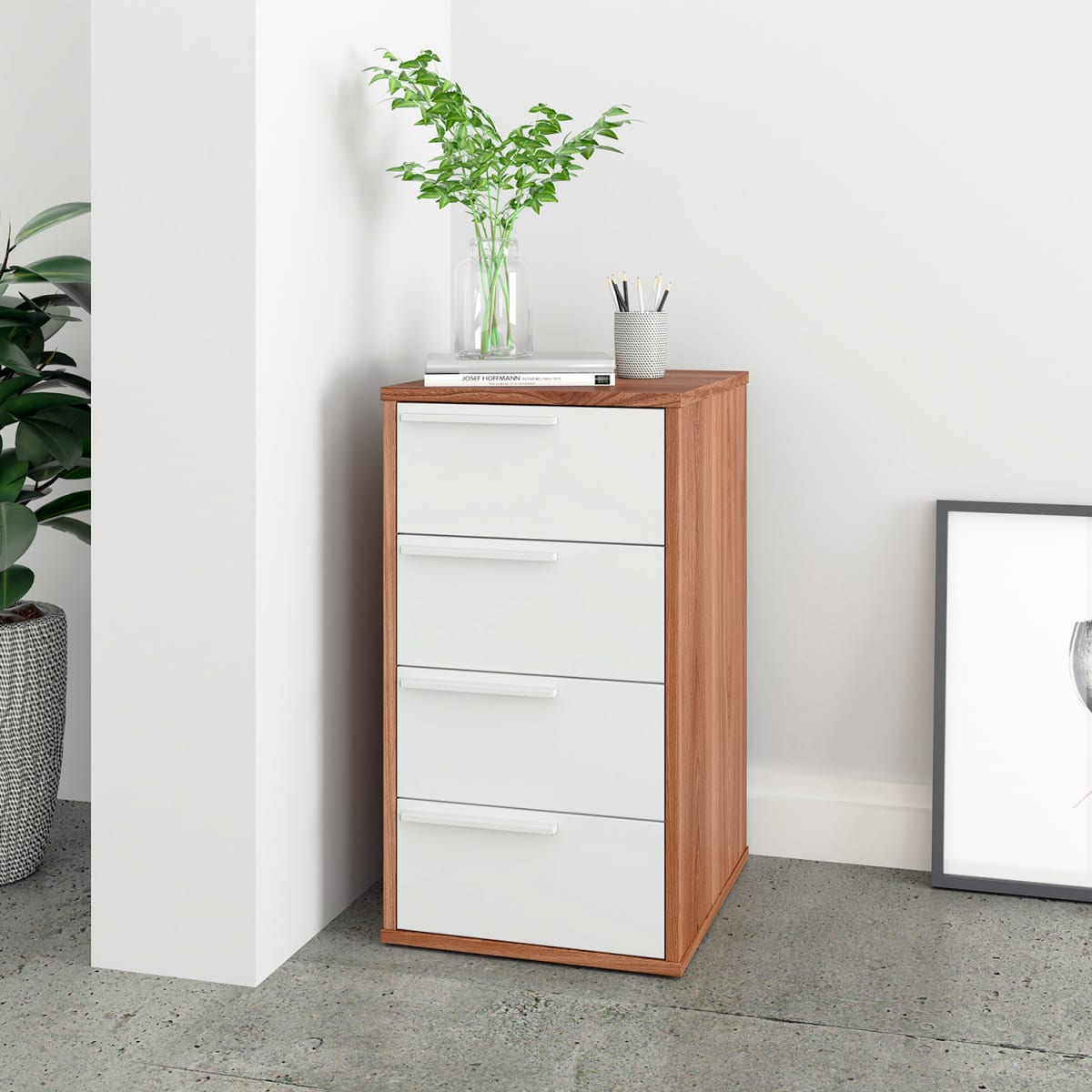 Cajonera Office III - Castaño / Blanco