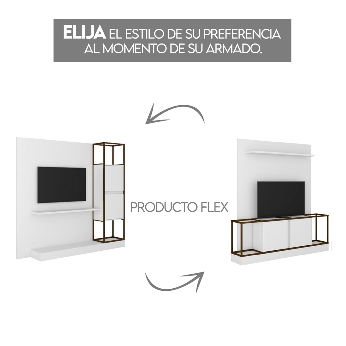 Centro de Entretenimiento Rack Tv 60 Home Design - Blanco / Oro Envejecido - Imagen 3