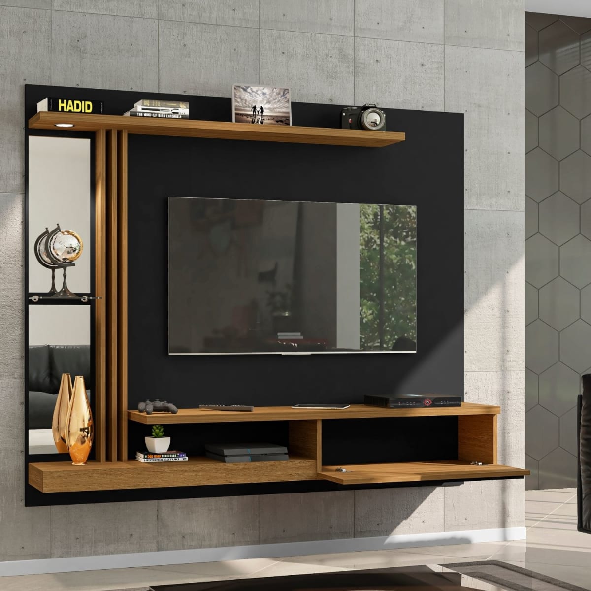 Panel Rack Tv 55" Denver - Negro / Canela - Imagen 2