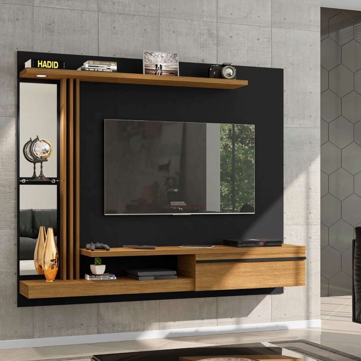 Panel Rack Tv 55" Denver - Negro / Canela