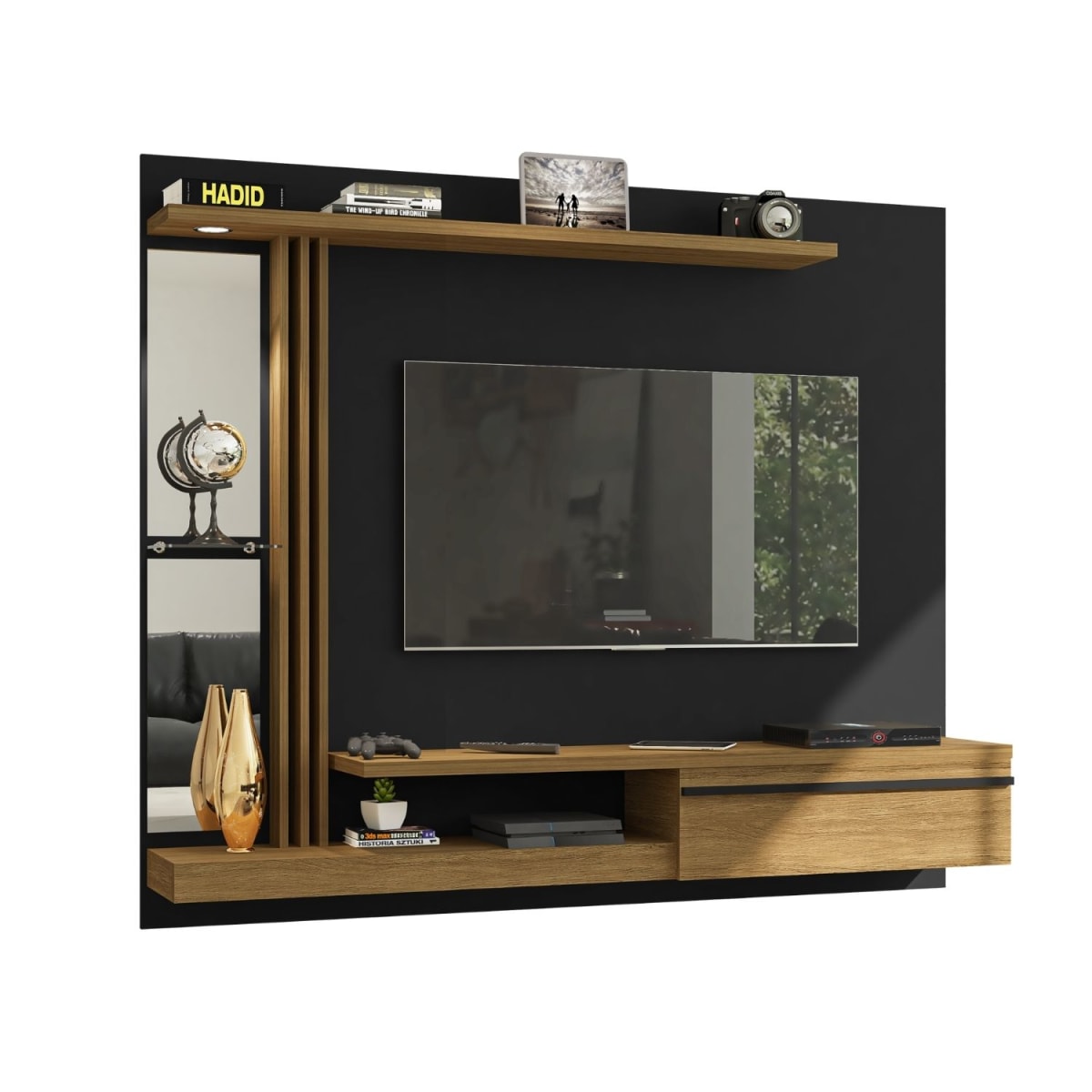 Panel Rack Tv 55" Denver - Negro / Canela - Imagen 3