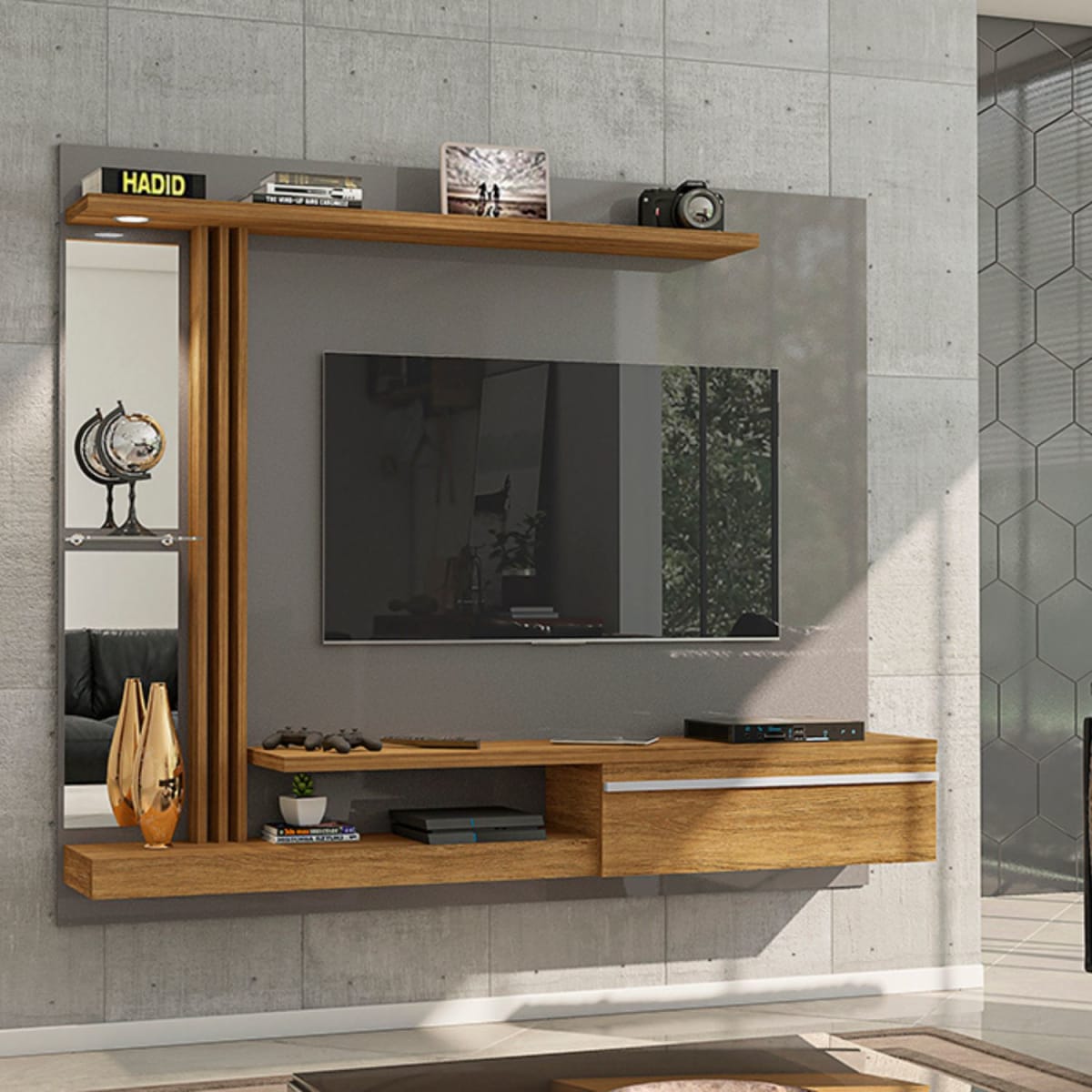 Panel Rack Tv 55" Denver - Titanium / Canela