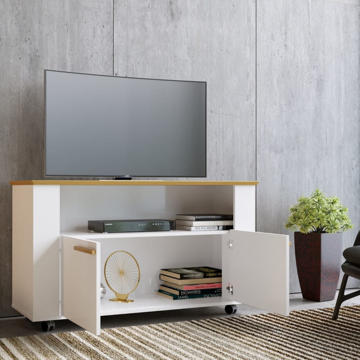 Rack Tv 42" Fenice - Canela / Blanco - Imagen 2