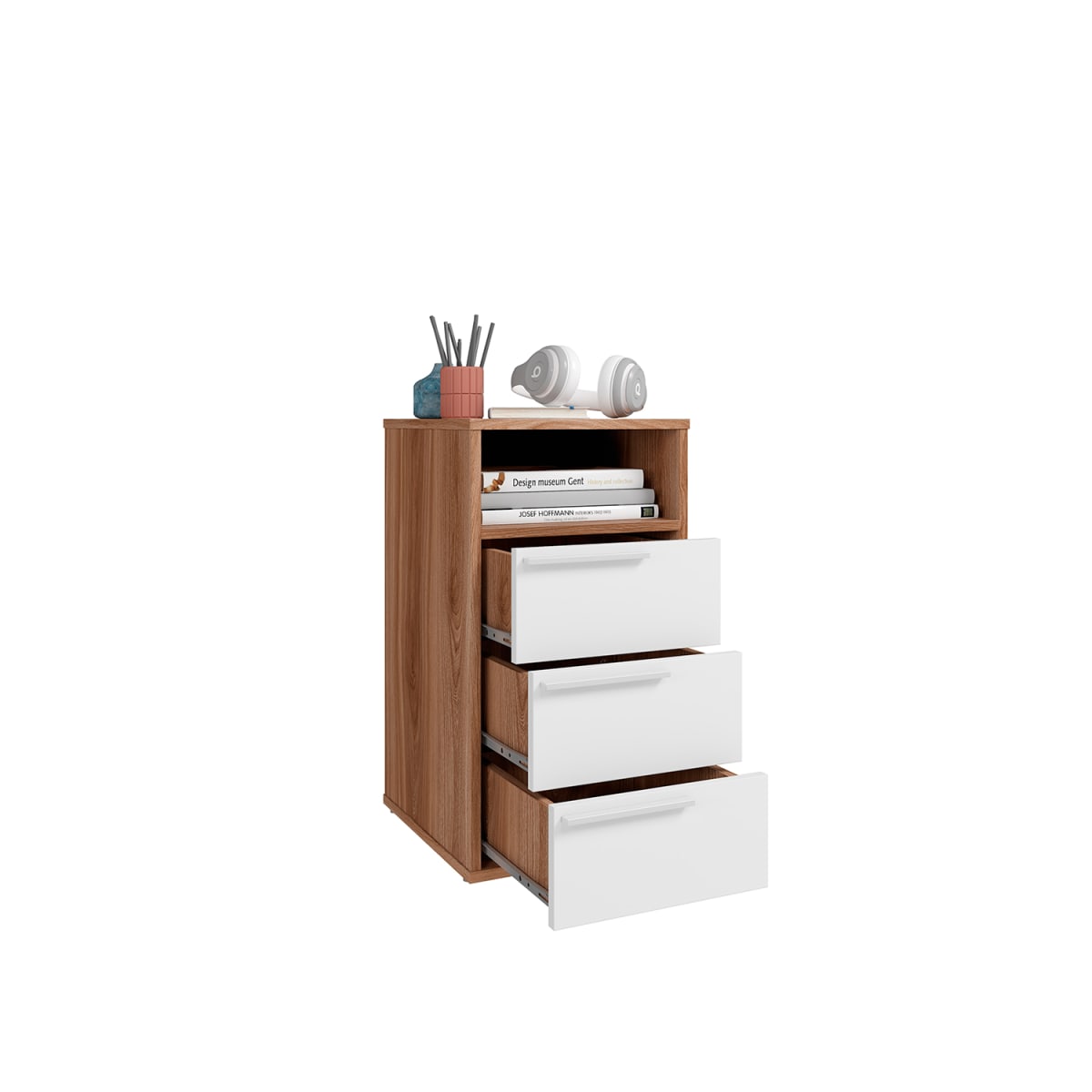 Cajonera con Nicho Office III - Castaño / Blanco - Imagen 3