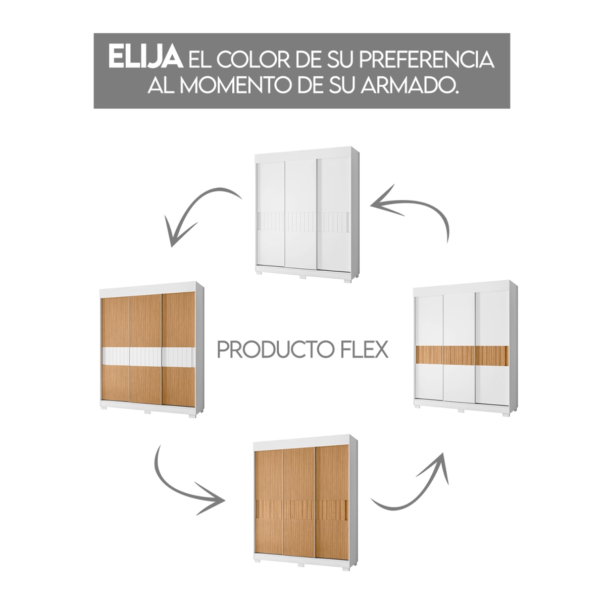 CLÓSET 3 Puertas Estiletto - Blanco / Roble Flex - Imagen 2