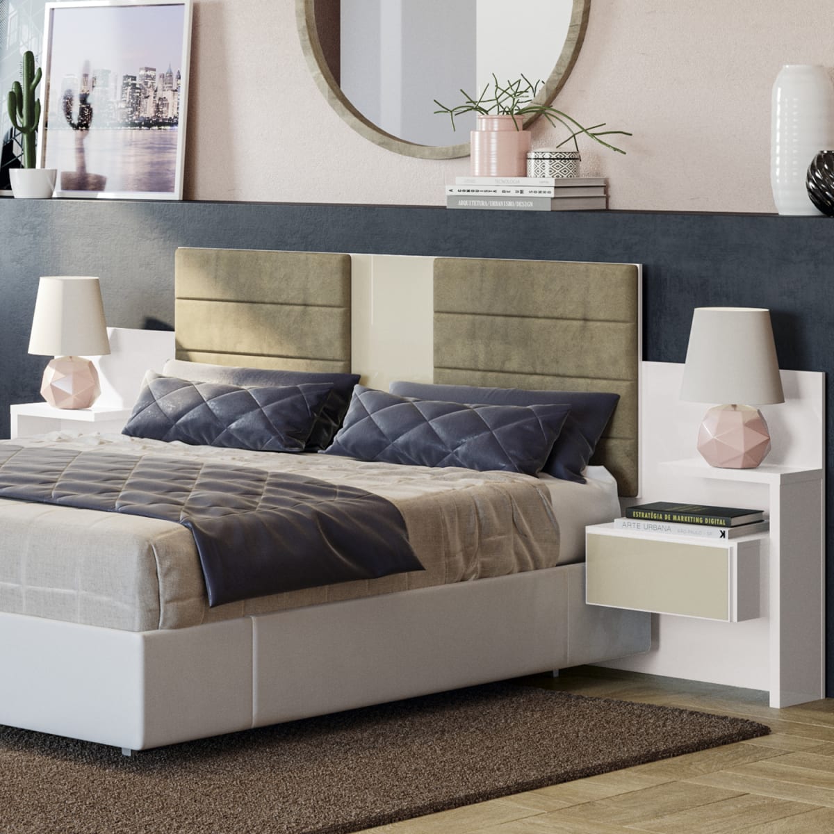 Respaldo de Cama con Veladores London - Blanco