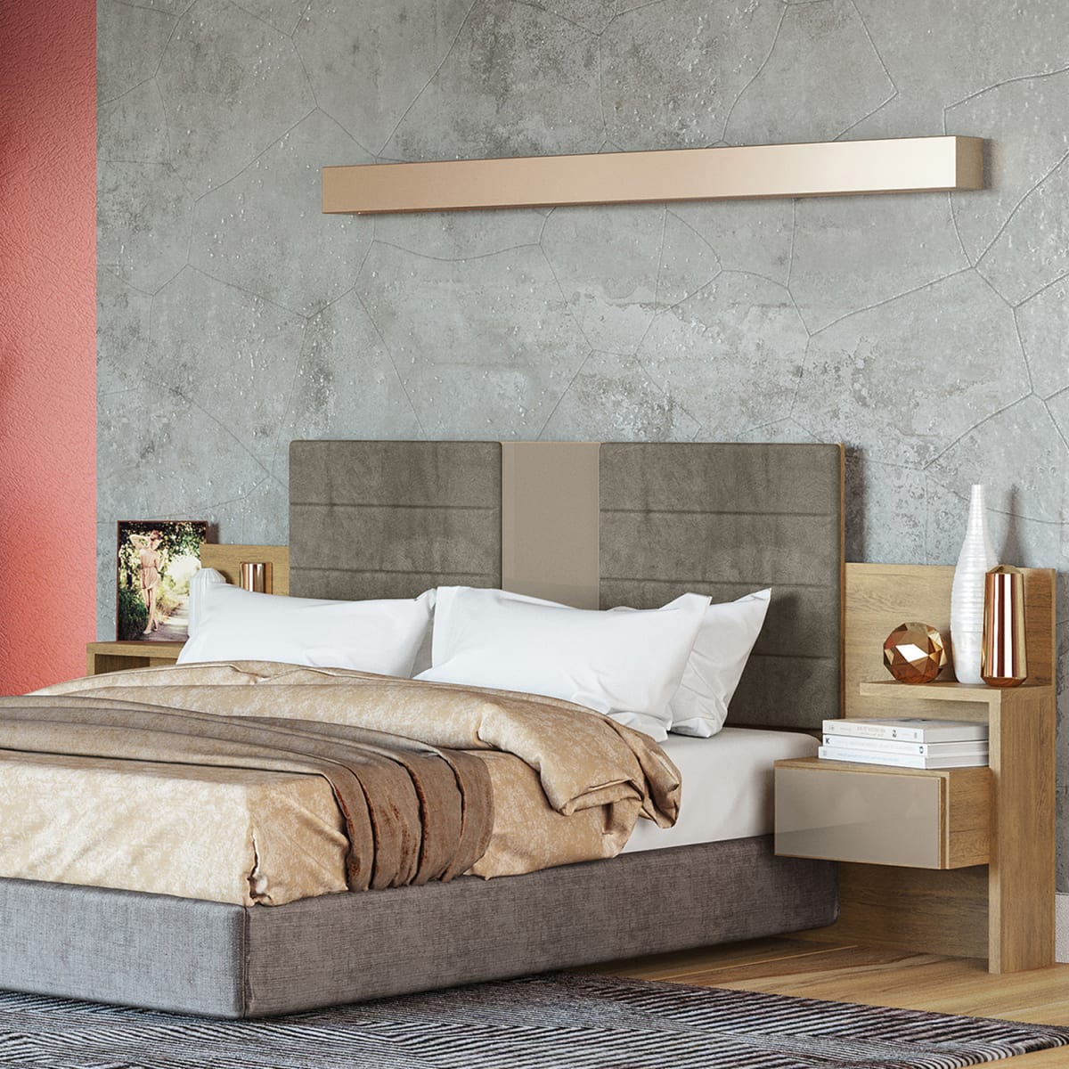 Respaldo de Cama con Veladores London - Castaño