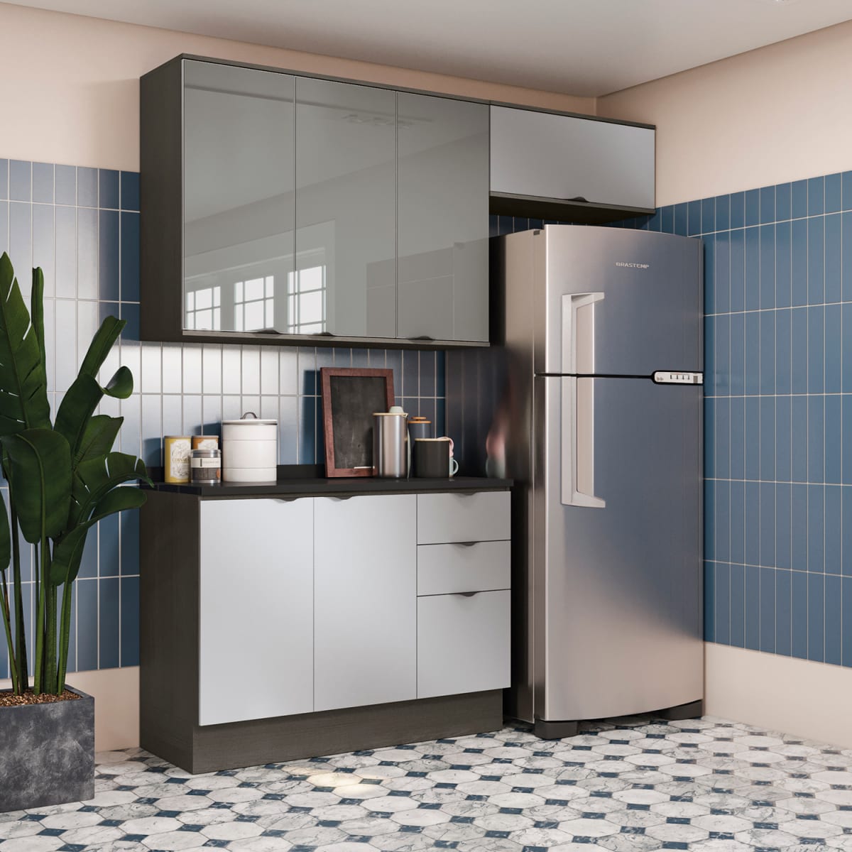 Mueble Aéreo 80cm con Puerta Nox - Negro / Gris