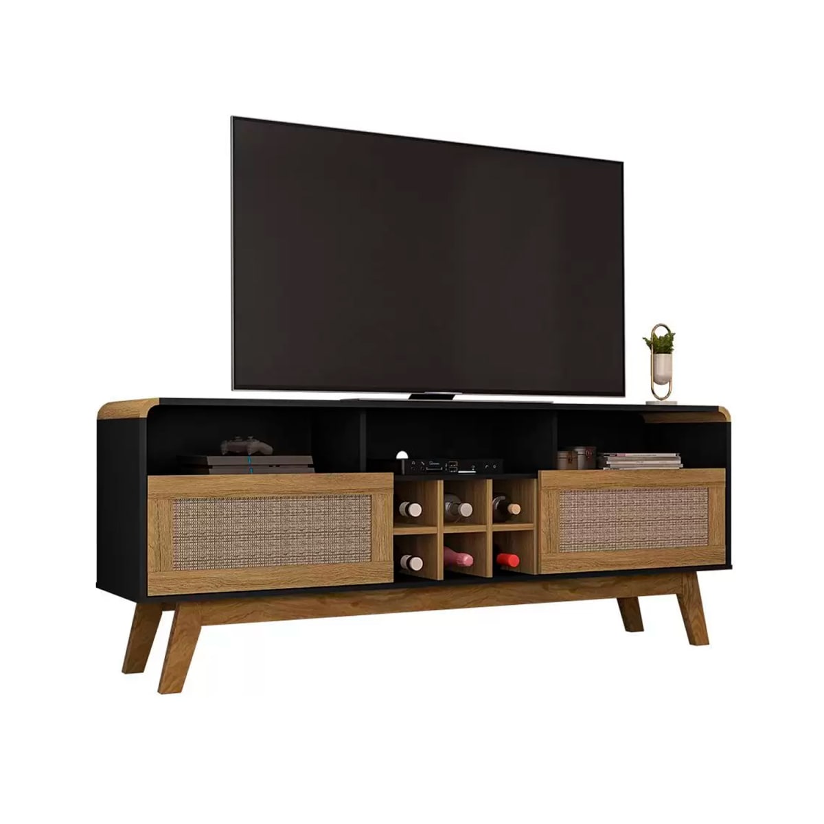 Rack Tv 65" Larimar - Negro / Canela Rattan - Imagen 2