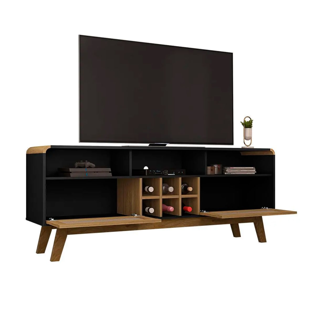 Rack Tv 65" Larimar - Negro / Canela Rattan - Imagen 3
