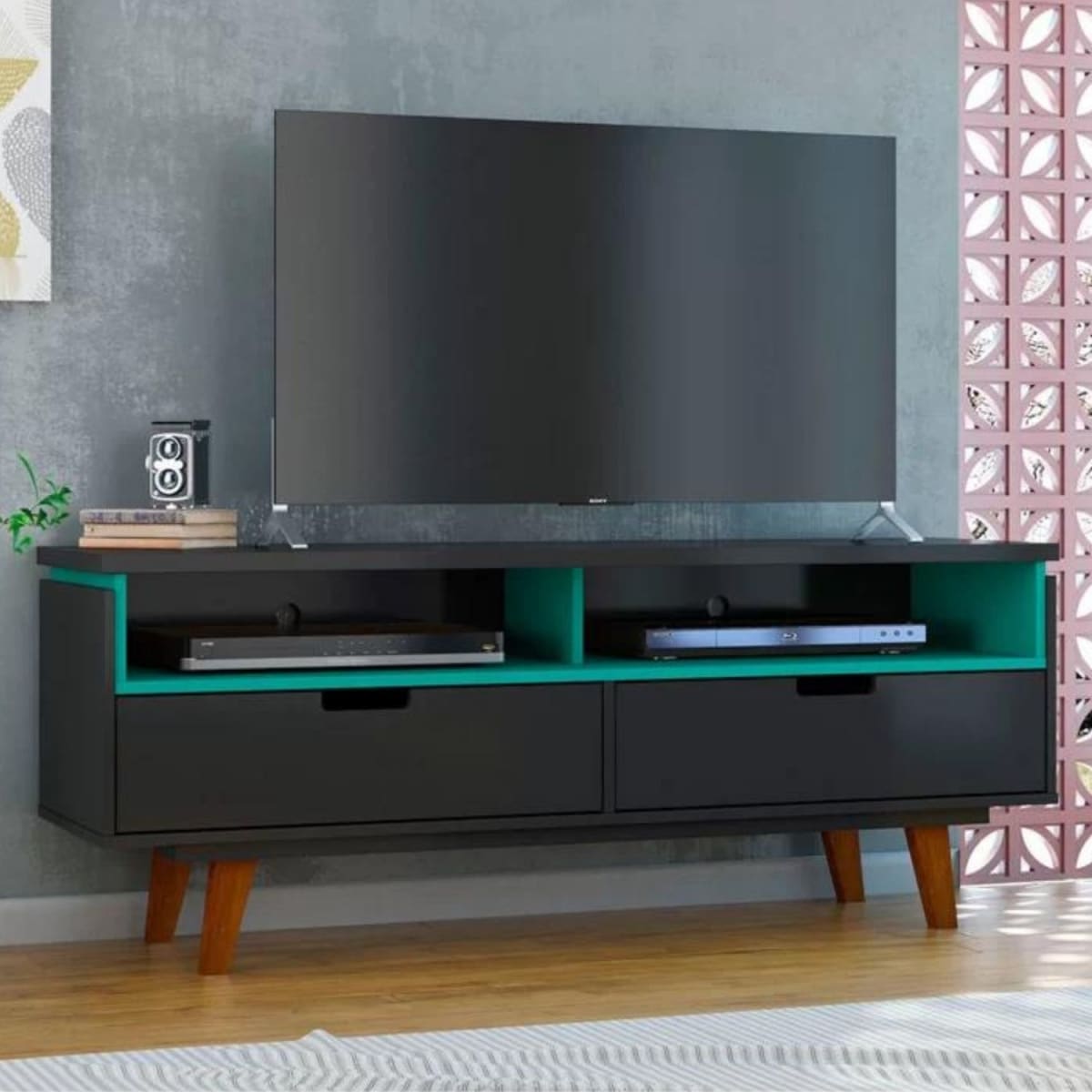 Rack Tv 55" Vintage Levis - Negro / Turquesa
