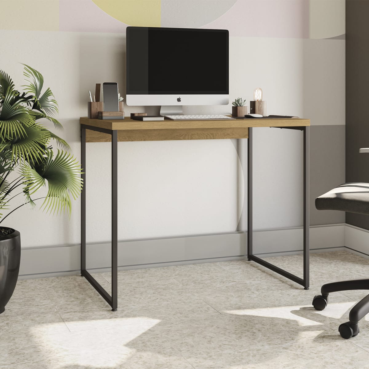 Escritorio Office 91x60 - Castaño / Metal
