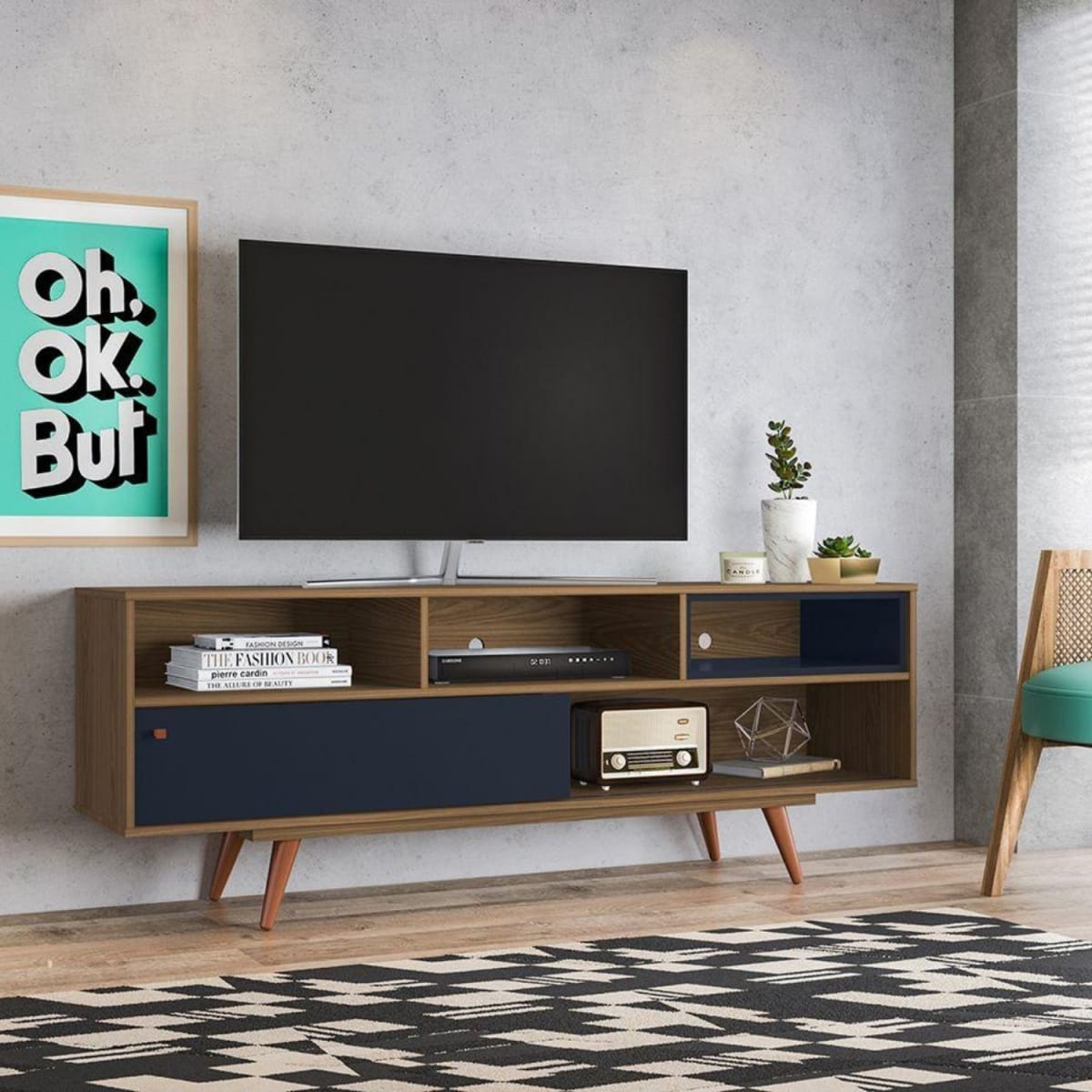 Rack Tv 70" Retro Lyon - Azul Navy
