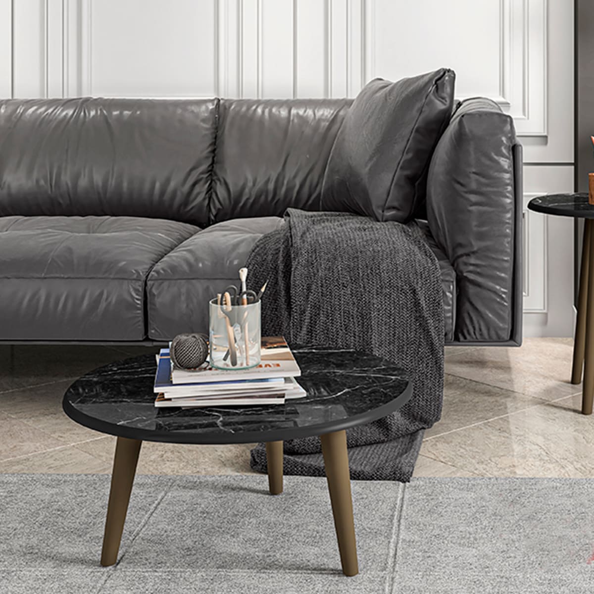Mesa de Centro Brilhante - Negro / Marmol