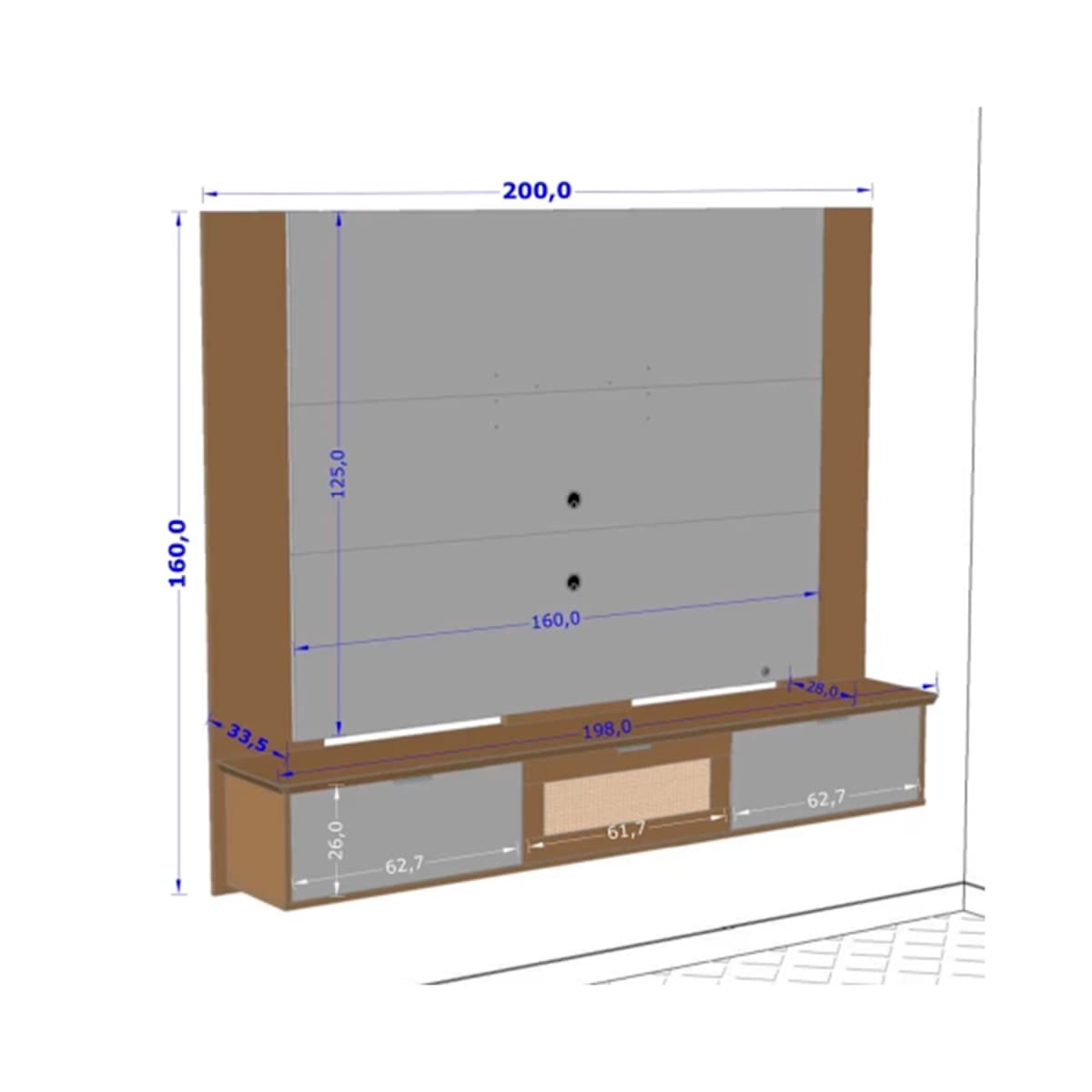 Panel Rack Tv 70" Qatar - Blanco Invierno / Canela / Rattan - Imagen 4