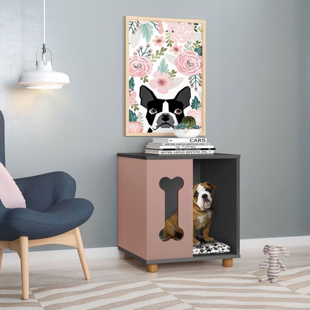 Mesa Lateral Mascota Dog Golden - Grafito / Rosa