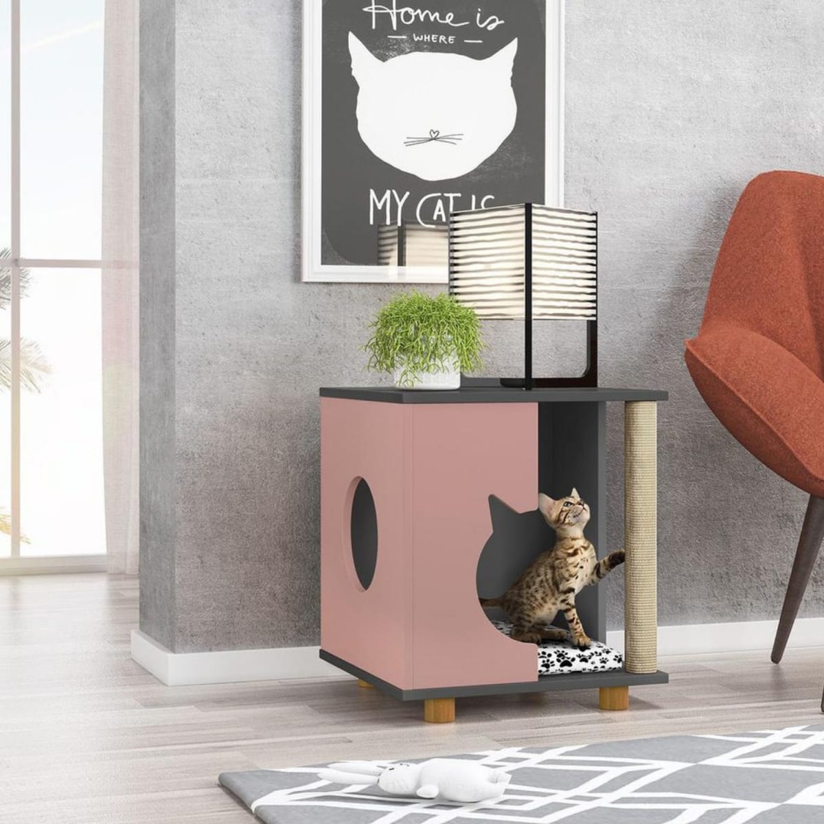 Mesa Lateral Mascota Cat Persa - Grafito / Rosa