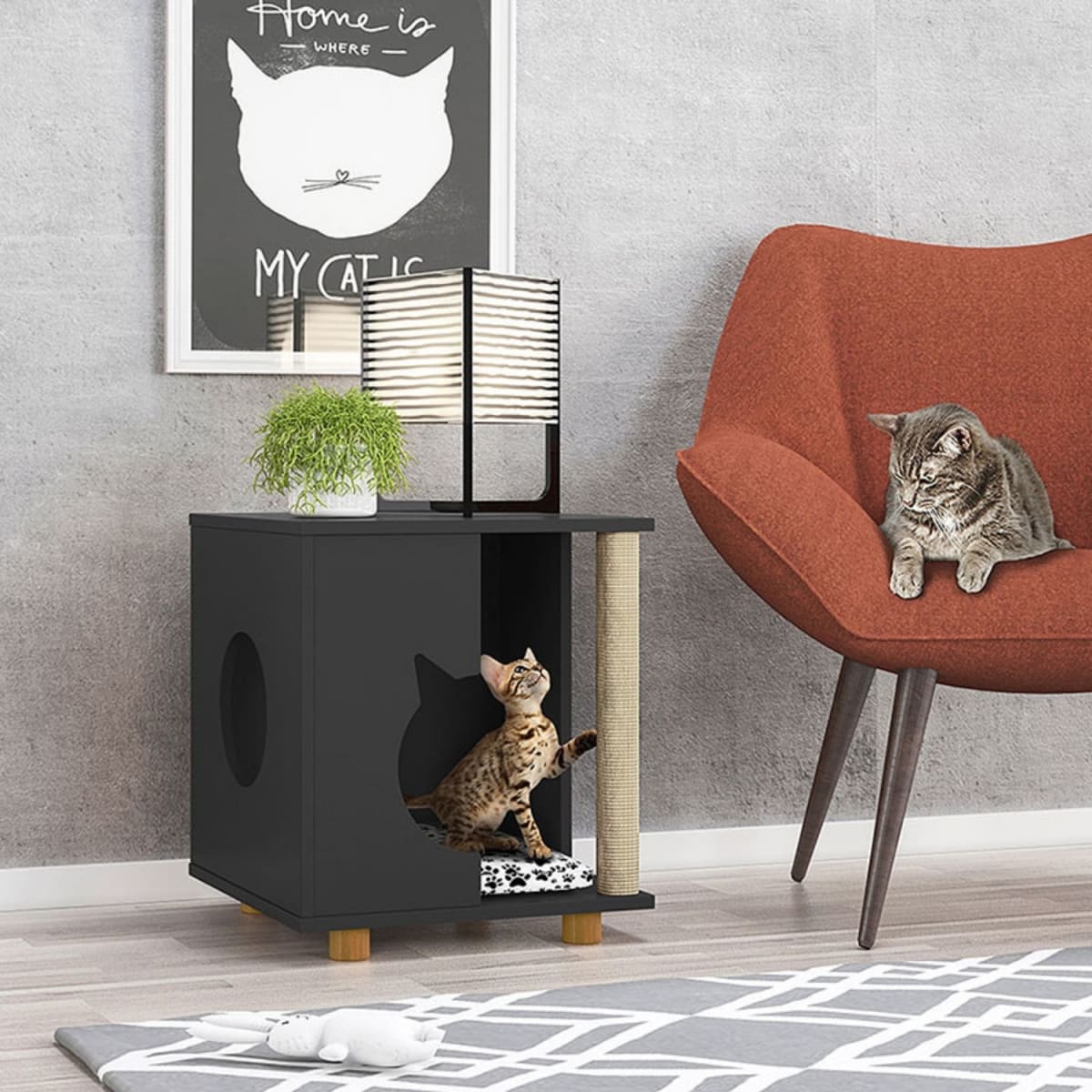 Mesa Lateral Mascota Cat Persa - Negro