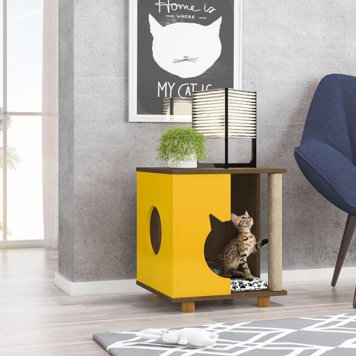 Mesa Lateral Mascota Cat Persa - Rustico / Amarillo