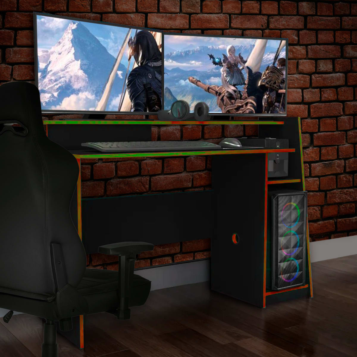 Escritorio Gamer Kratos - Negro / Rojo